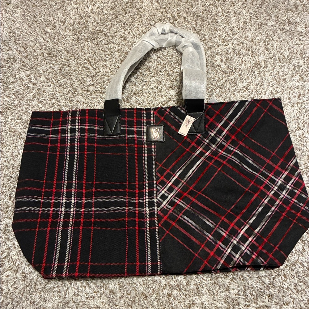 Victoria's Secret Black and Red Checkered Tote NWT